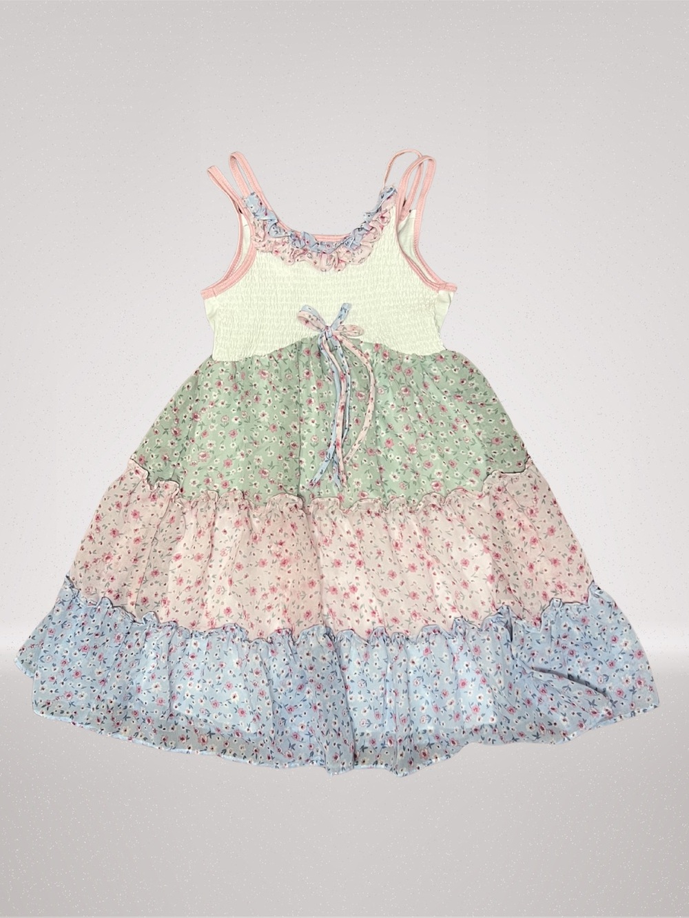 Jona Michelle Girls Floral Tiered Sundress Size 6 Pastel Cottagecore